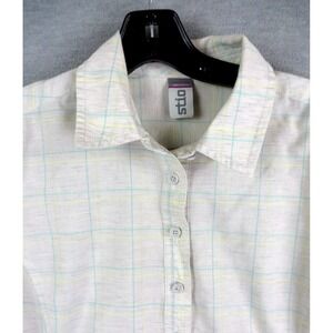 Stio Womens Shirt M Gray Plaid Cotton Popover Long Sleeve‎ Linen Hiking Gorp